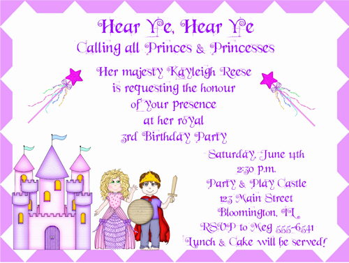 Princess Party Invitation Wording Beautiful Princess and Prince Birthday Party Invitations Princess