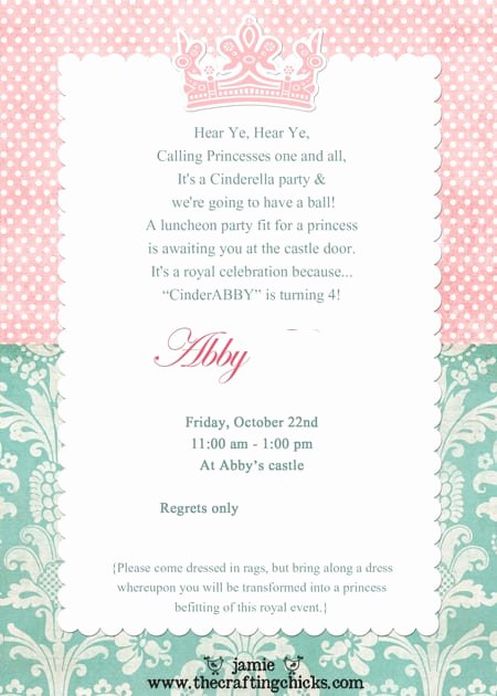 Princess Party Invitation Wording Elegant Princess Tea Party Invitation