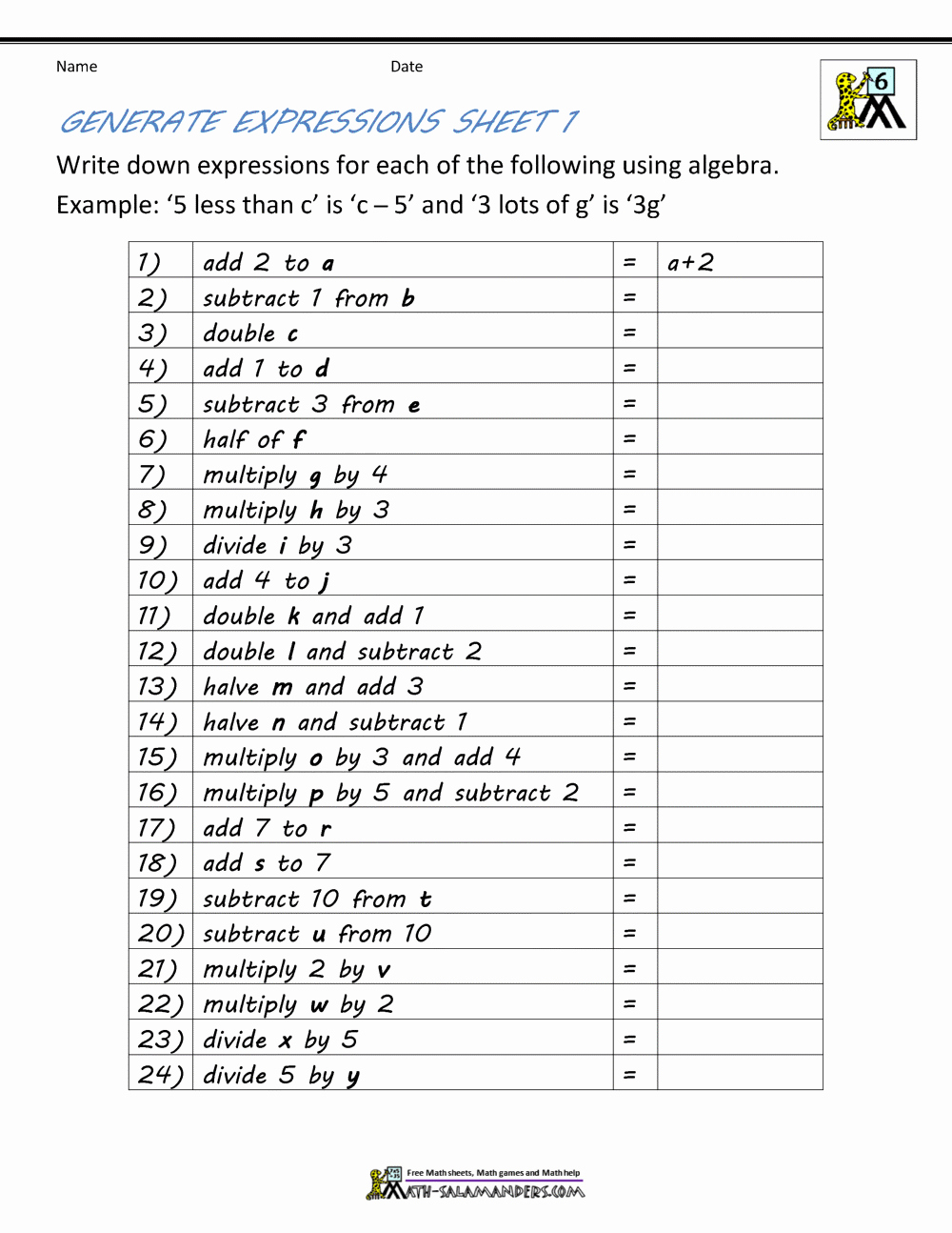 Print Out Algebra Worksheets Awesome Basic Algebra Worksheets