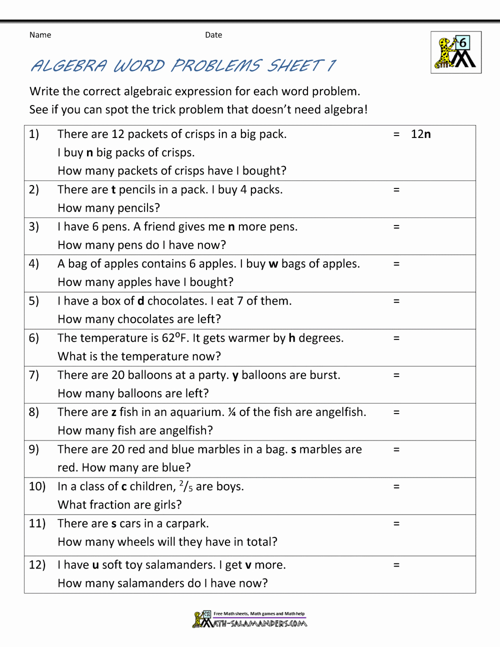 Print Out Algebra Worksheets Elegant Basic Algebra Worksheets