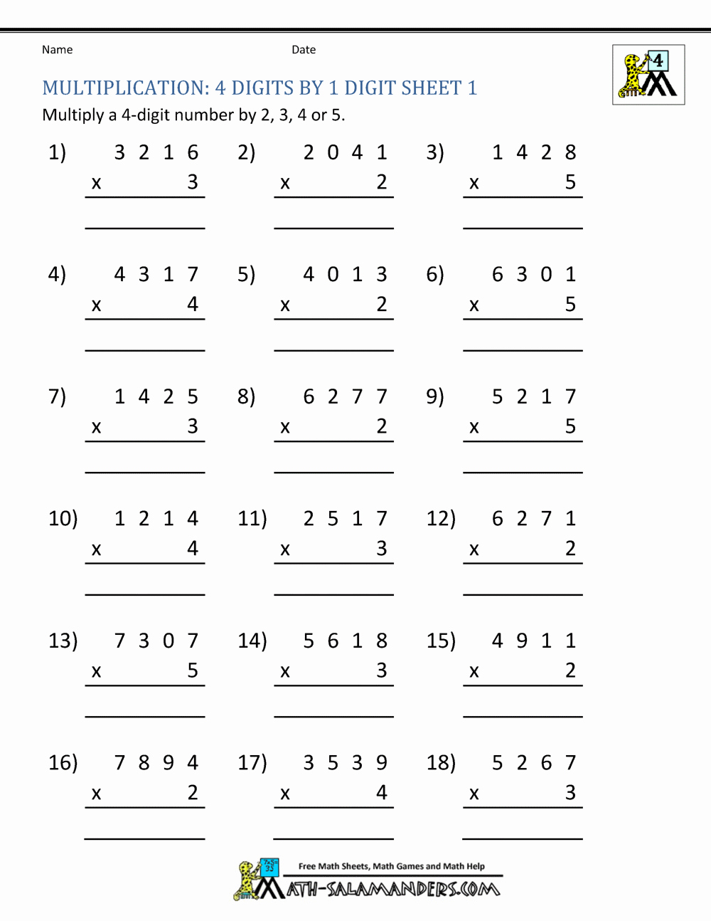 Print Out Algebra Worksheets Lovely Multiplication Sheet 4th Grade