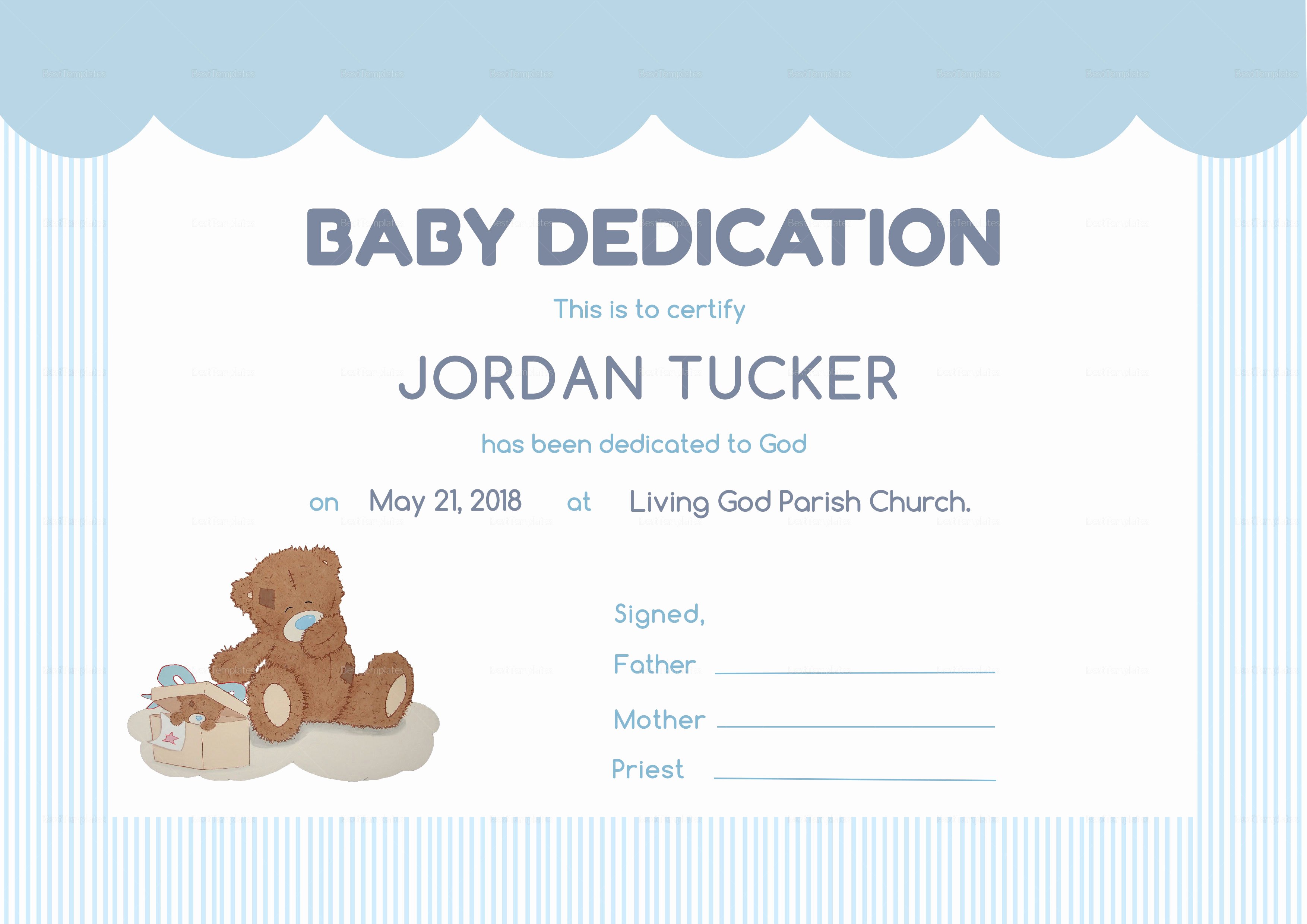 Printable Baby Dedication Certificate New Baby Dedication Certificate Design Template In Psd Word