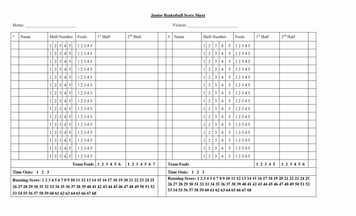 Printable Basketball Score Sheet Beautiful Junior Basketball Score Sheet In Word and Pdf formats