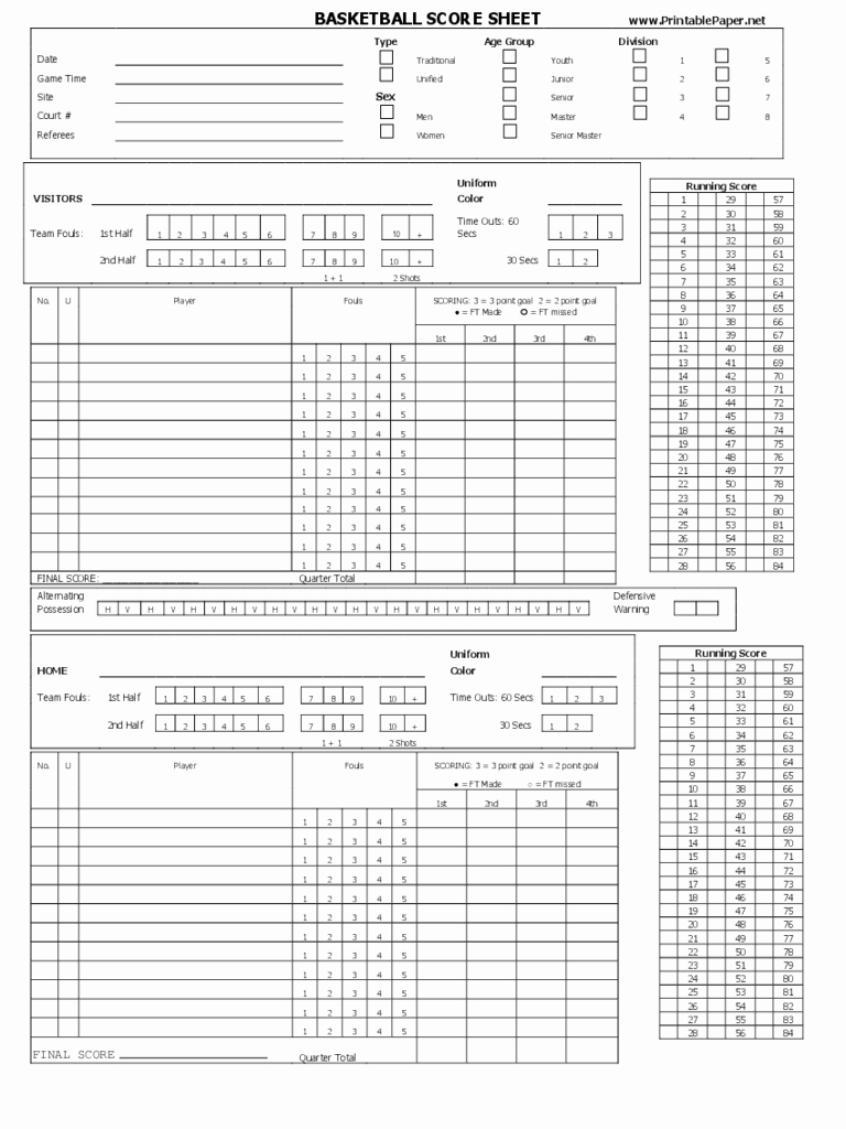 Printable Basketball Score Sheet Elegant 2019 Basketball Score Sheet Fillable Printable Pdf