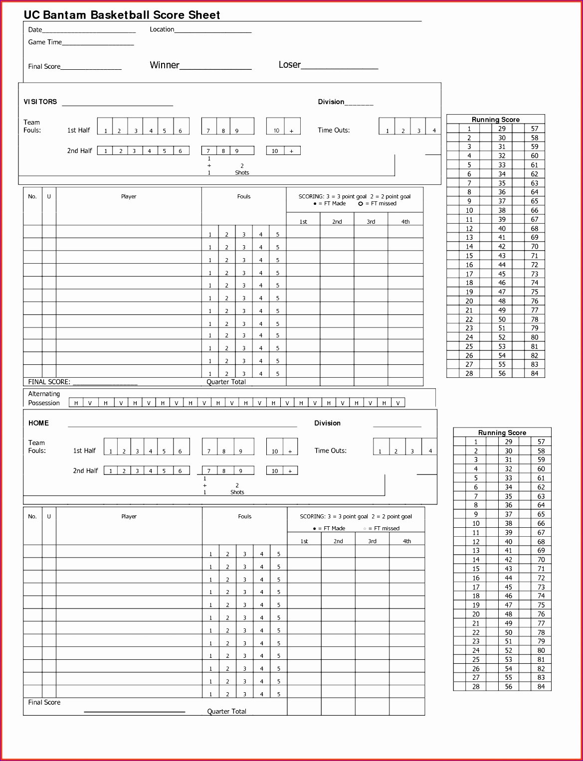 Printable Basketball Score Sheet Elegant 7 Basketball Score Sheet Template Excel Exceltemplates