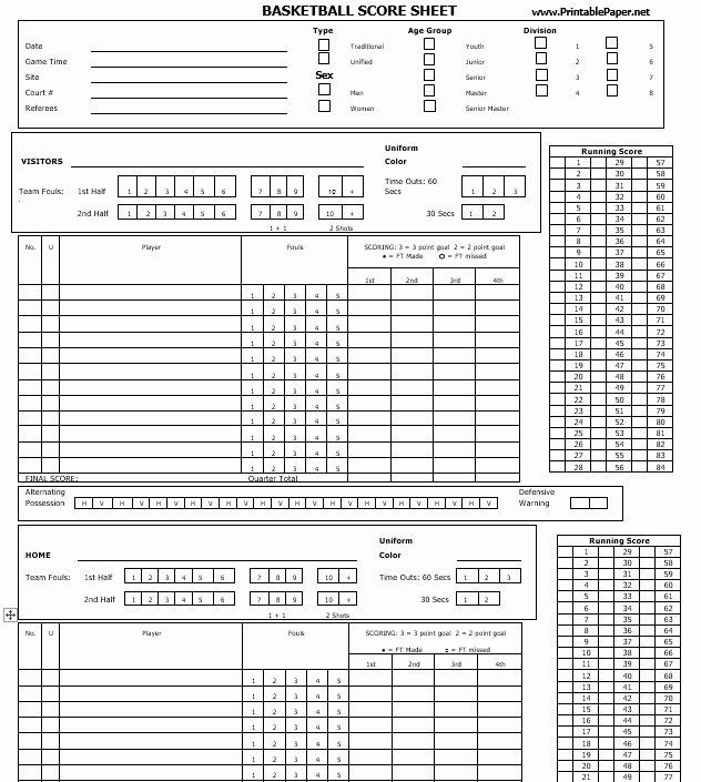 Printable Basketball Score Sheet Luxury 8 Free Sample Basketball Score Sheet Samples Printable