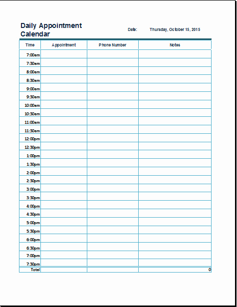 Printable Daily Appointment Calendar Unique Daily Appointment Calendar Template