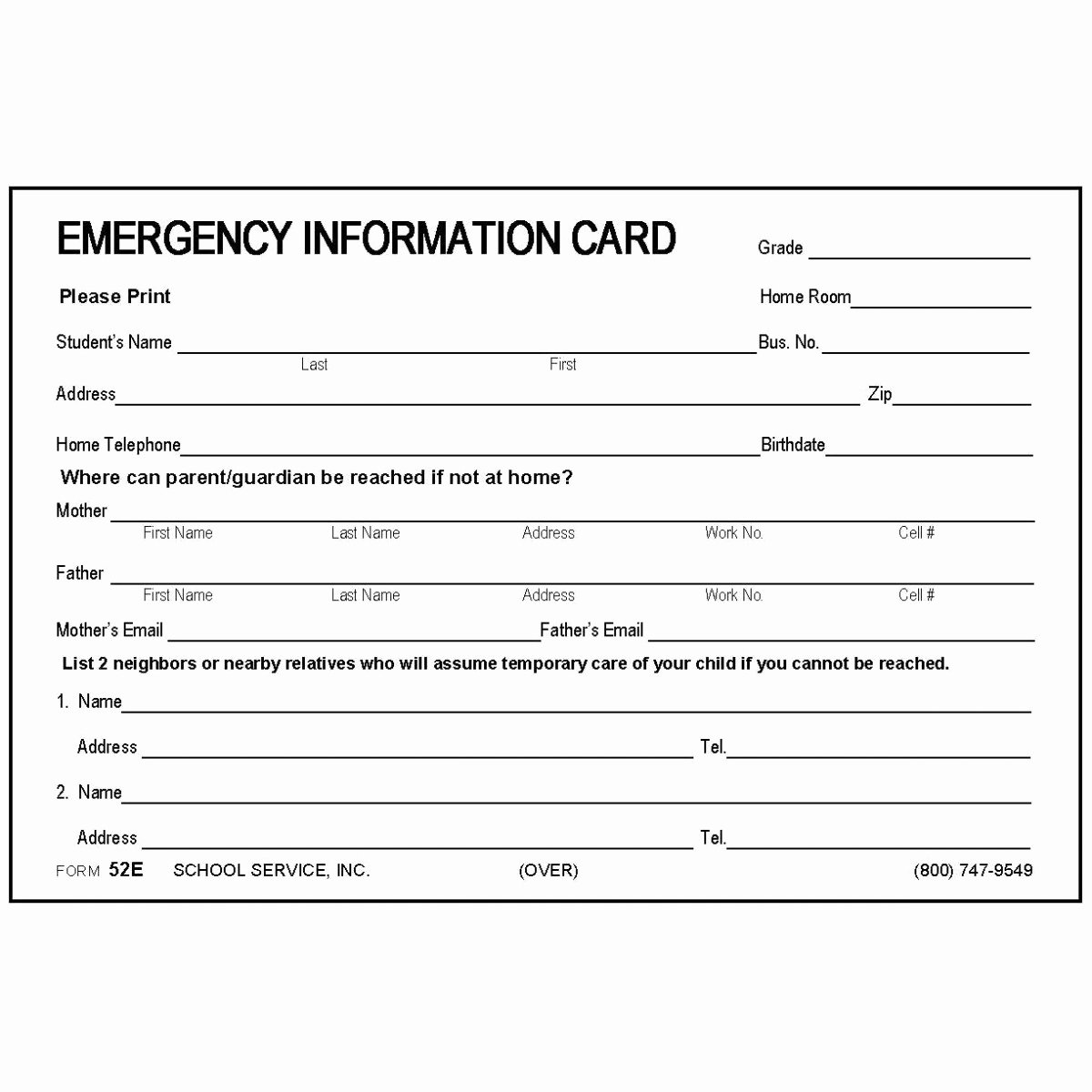 Printable Emergency Contact Card Beautiful 52e Emergency Information Card 4 X 6 Size