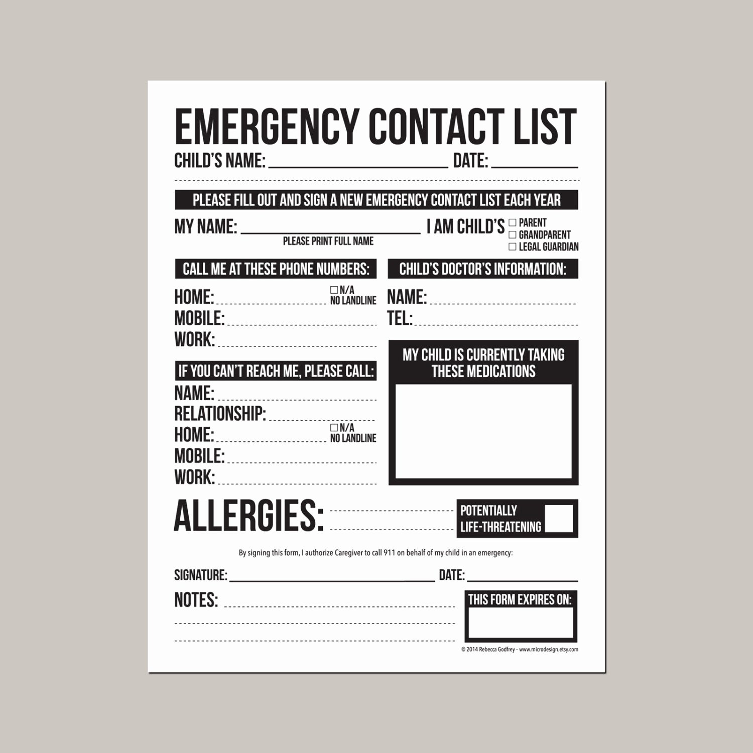 30 Printable Emergency Contact Card Example Document Template