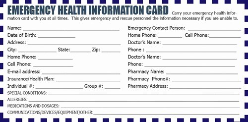 Printable Emergency Contact Card Beautiful Preparedness List Food Emergency Information Card