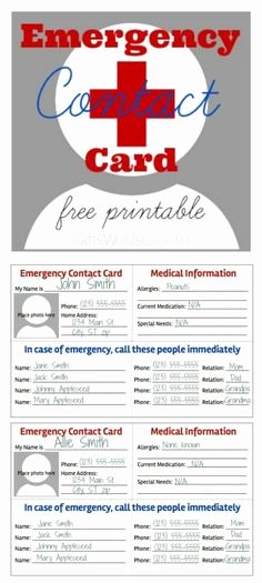 Printable Emergency Contact Card New 32 Best Printables Medical forms Fitness Images In 2014