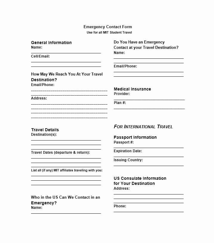 Printable Emergency Contact form Best Of 54 Free Emergency Contact forms [employee Student]