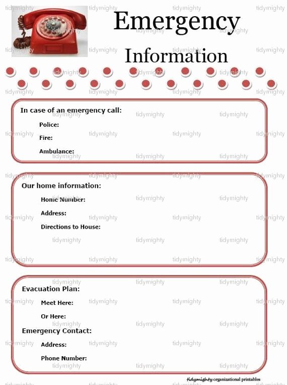 Printable Emergency Contact form Fresh Emergency Information Contacts List Printable Pdf by