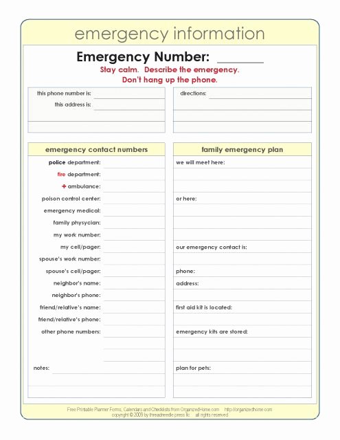 Printable Emergency Contact form Lovely 7 Best Images About Emergency Contact Printables On