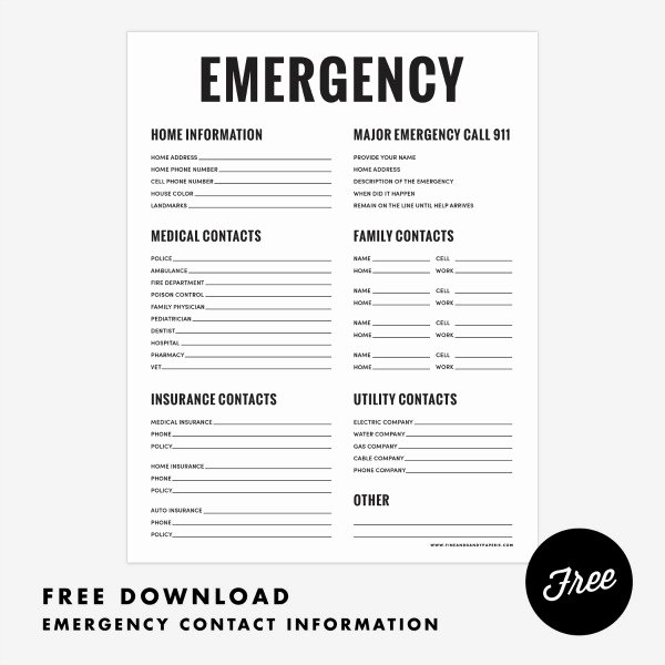 Printable Emergency Contact List Awesome 20 Printables to Help organize Your Life