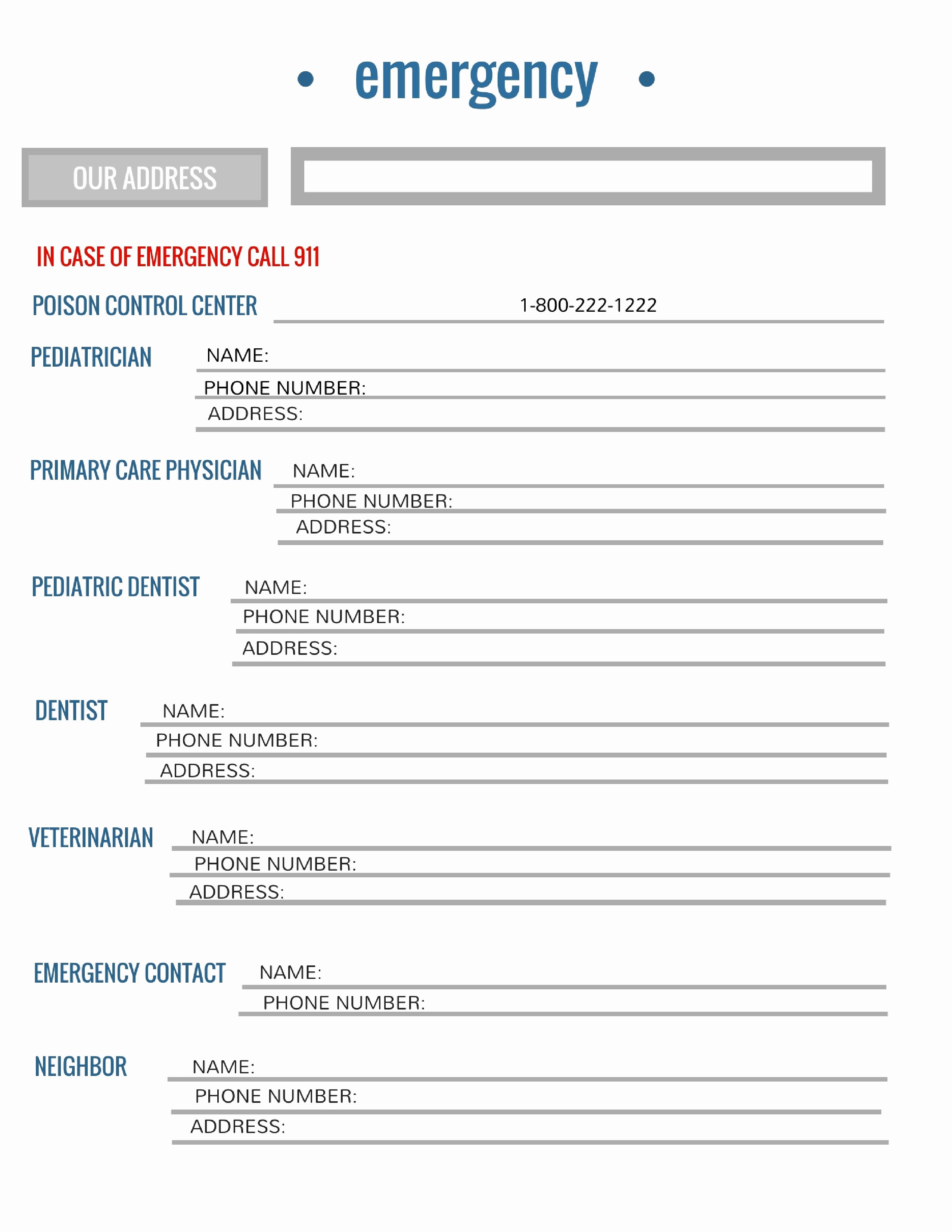 Printable Emergency Contact List Luxury Free Printable Emergency Contact List for Families