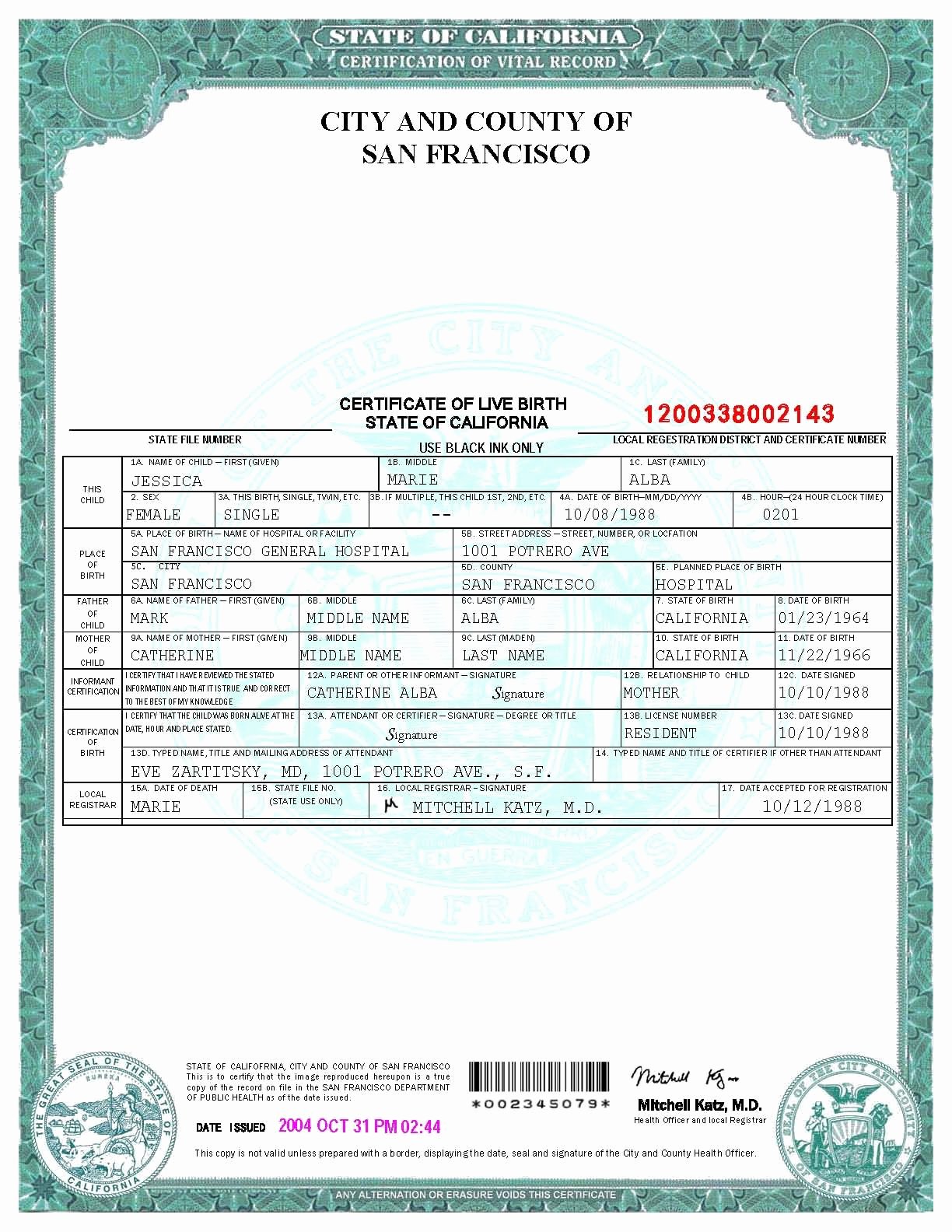 30 Printable Fake Birth Certificates Example Document Template