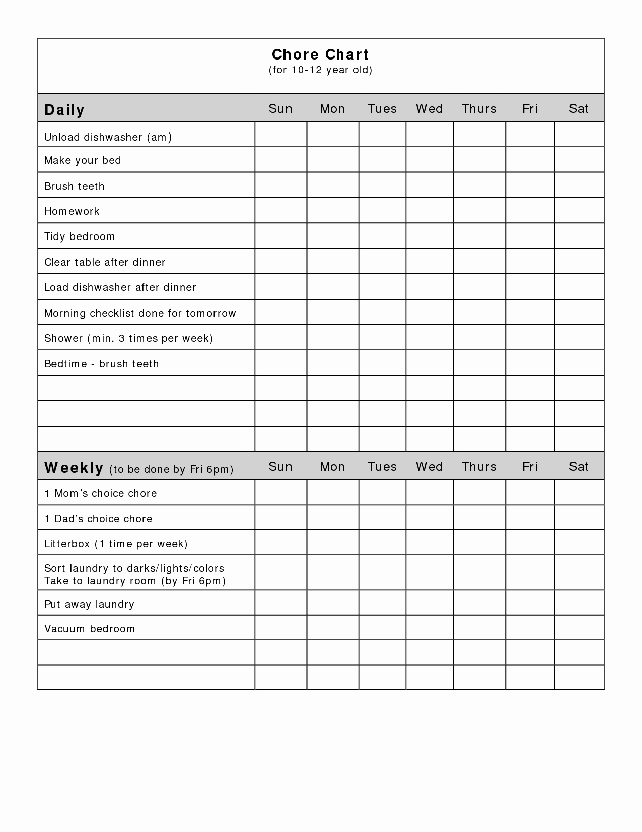 Printable Family Chore Chart Elegant Free Blank Chore Charts Templates