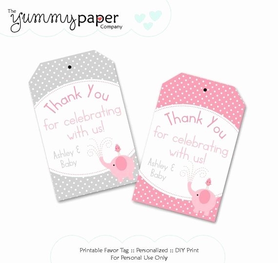 Printable Favor Tag Templates Best Of Gray and Pink Elephant Party Favor Tags Custom Diy by