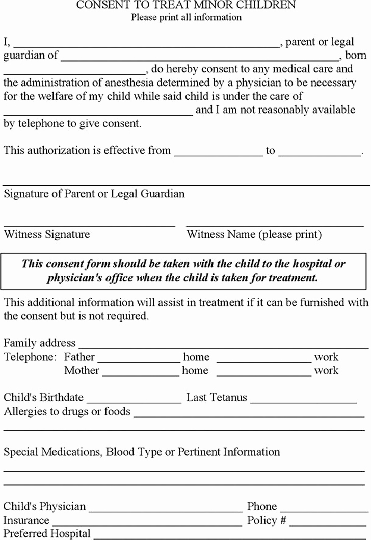 Printable Medical Consent forms Elegant Medical Consent form