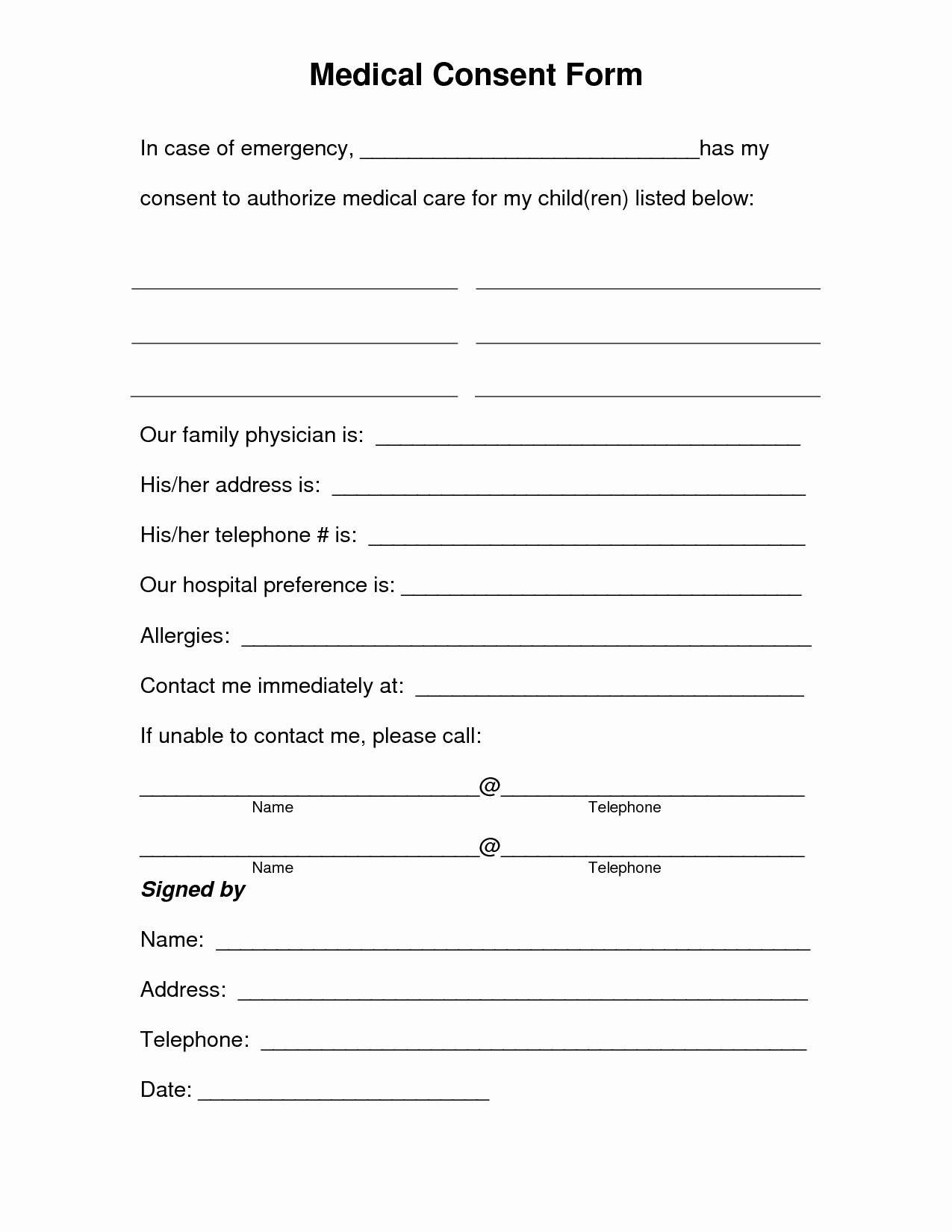Printable Medical Consent forms Inspirational Free Printable Medical Consent form