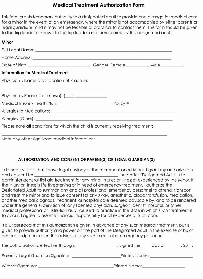 Printable Medical Consent forms Lovely Child Medical Consent form Templates 6 Samples for Word