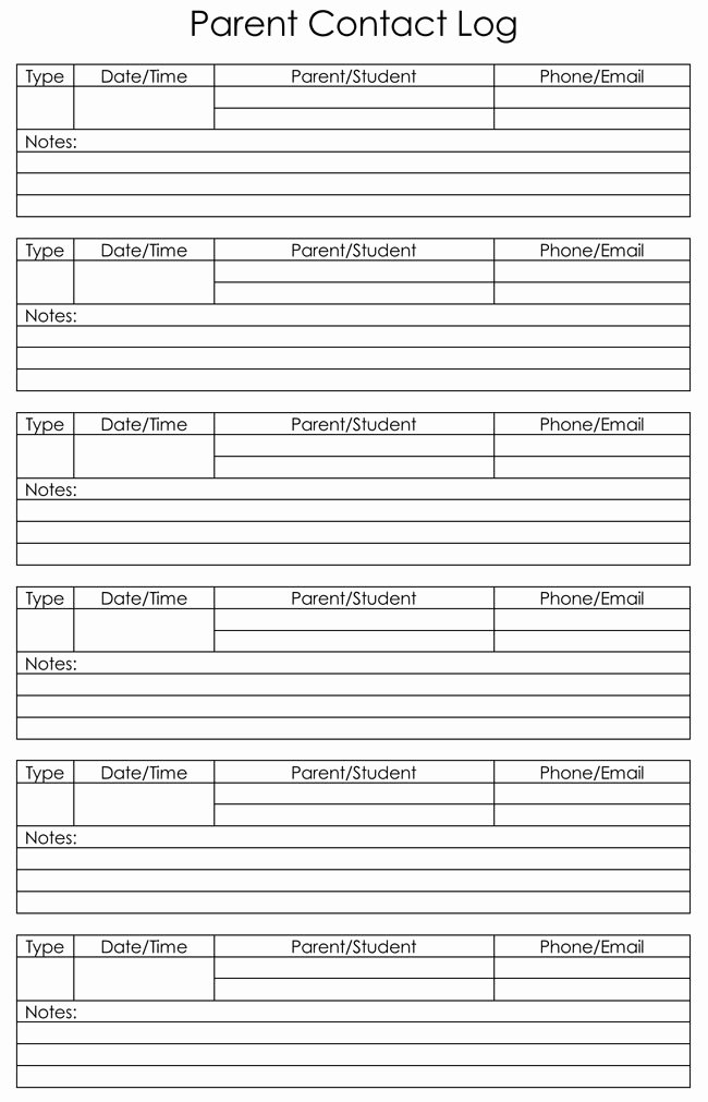 Printable Parent Contact Log New Parent Contact Log Templates for School and Colleges