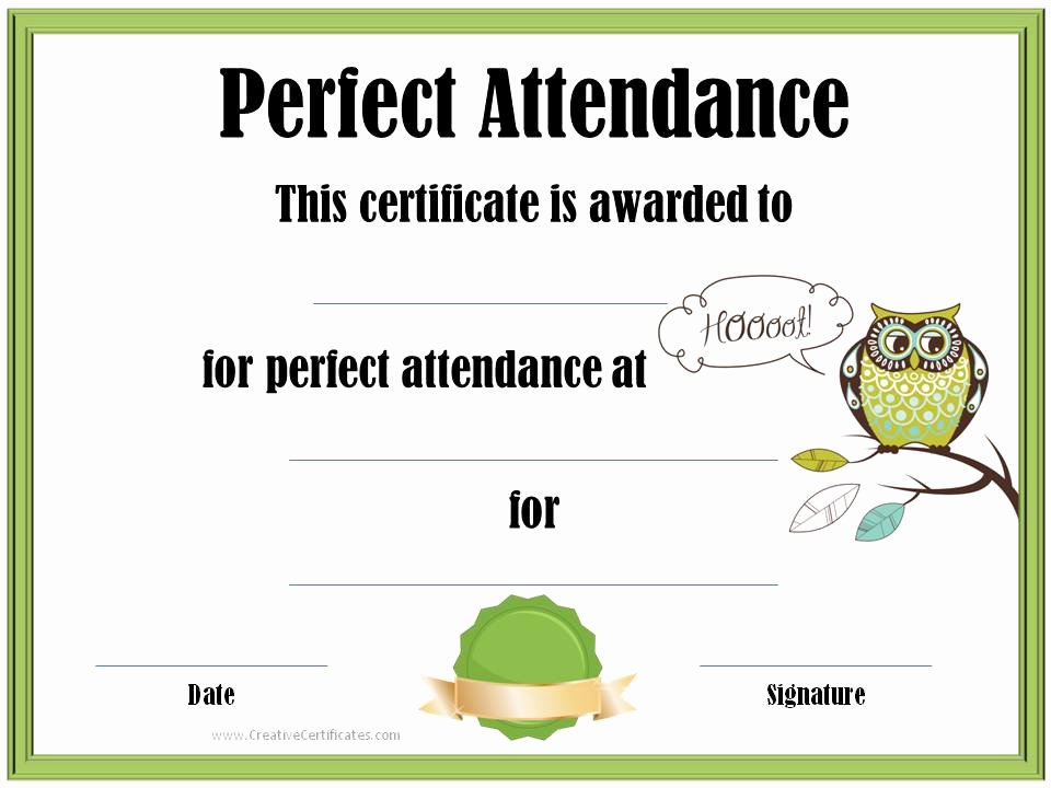 30 Printable Perfect Attendance Award Example Document Template