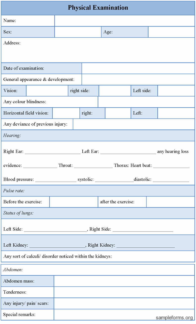 Printable Physical Exam forms Elegant Physical Examination form Sample forms