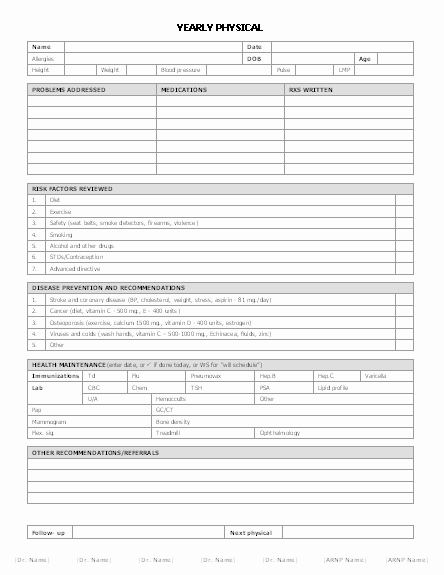 Printable Physical Exam forms Fresh Yearly Physical form