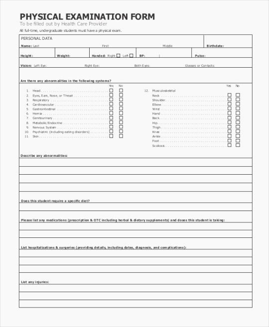 Printable Physical Exam forms Luxury Vibrant Free Printable Physical Exam forms