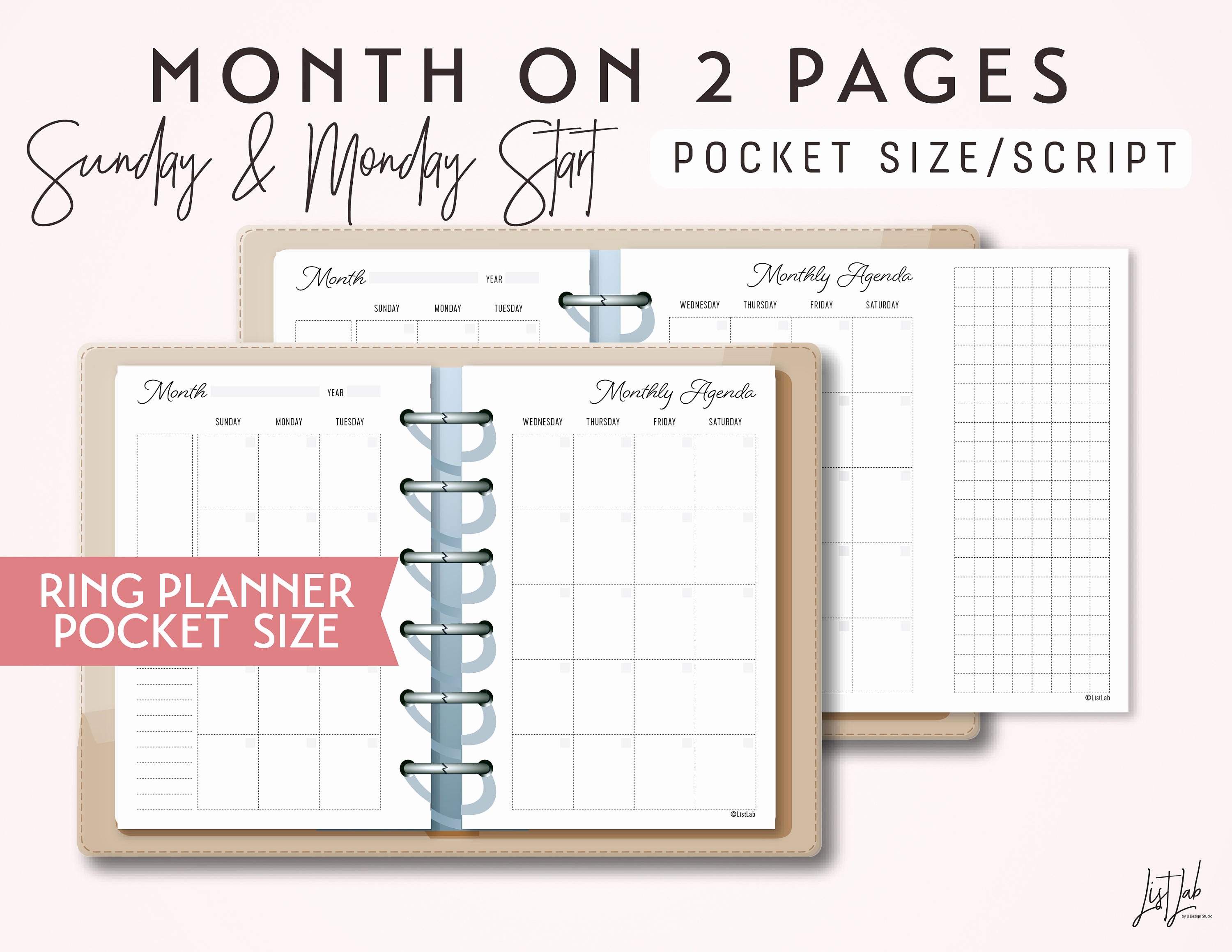 Printable Pocket Monthly Calendar Lovely Pocket Size Month On 2 Pages Calendar Printable Ring