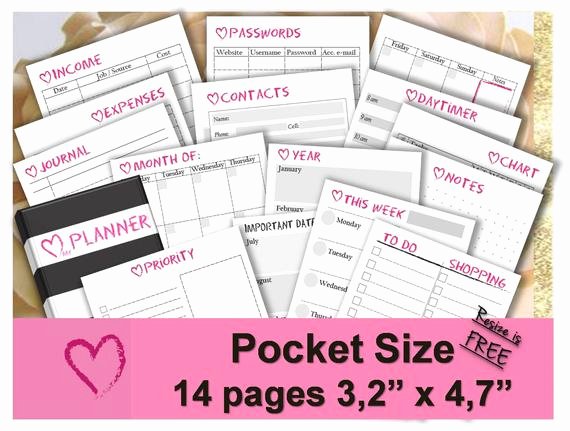 Printable Pocket Monthly Calendar New Pocket Planner Inserts Pocket Size Filofax Calendar Printable