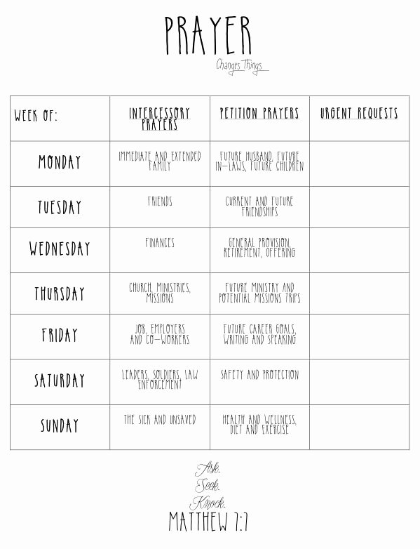 Printable Prayer List Template Awesome Weekly Prayer Schedule Intercessory &amp; Petition Prayers