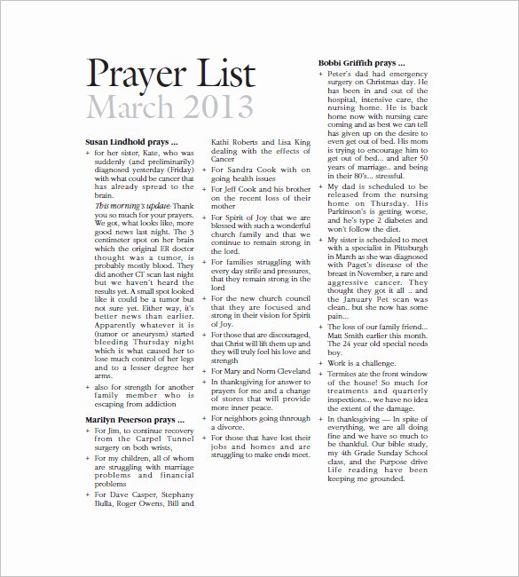 Printable Prayer List Template Luxury Prayer List Template 8 Free Word Excel Pdf format