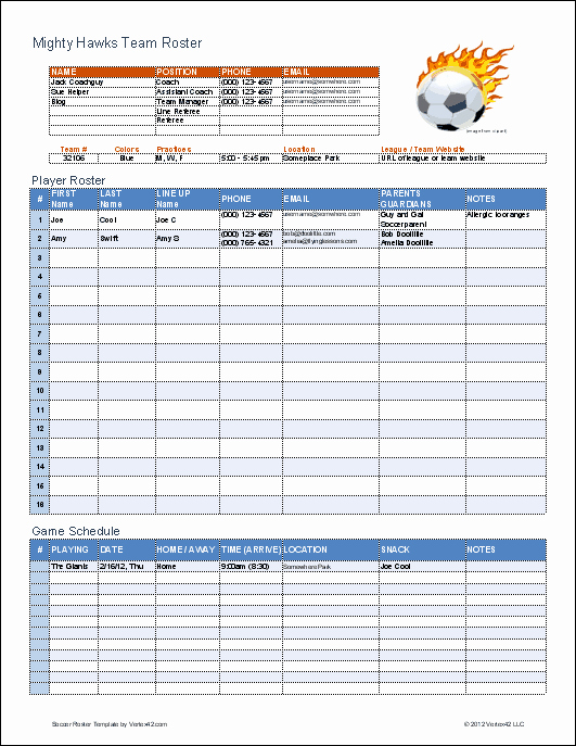 Printable soccer Stat Sheet Unique soccer Roster Template for Excel