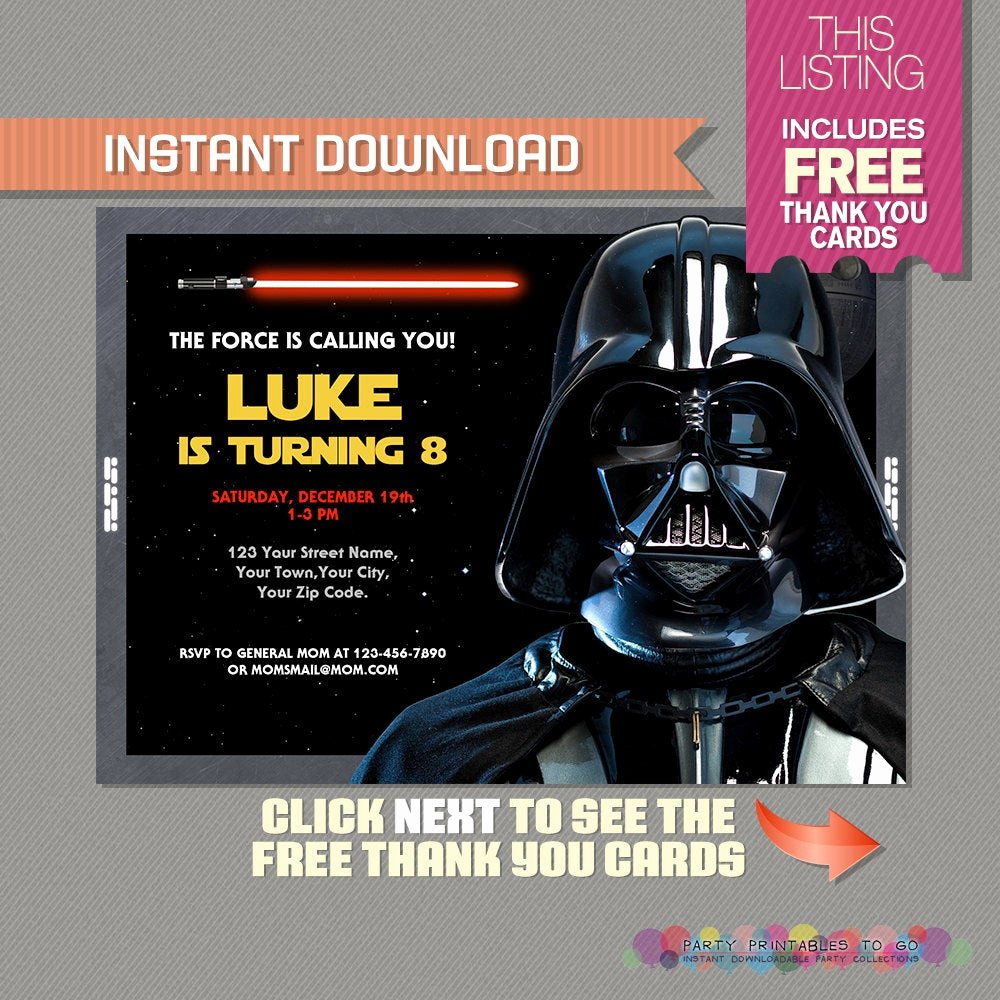Printable Star Wars Invitation Luxury Star Wars Party Printable Invitation with Free Thank You Card