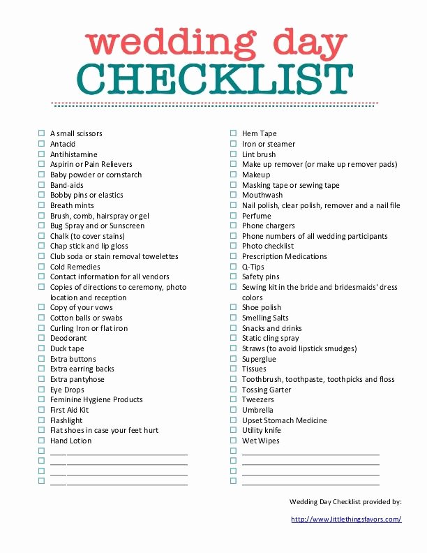 Printable Wedding Checklist Free Awesome Emergency Day Checklist Every Bride Should Print and