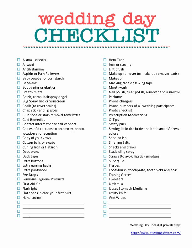 Printable Wedding Checklist Free Fresh Wedding Day Emergency Kit Checklist Free Printable