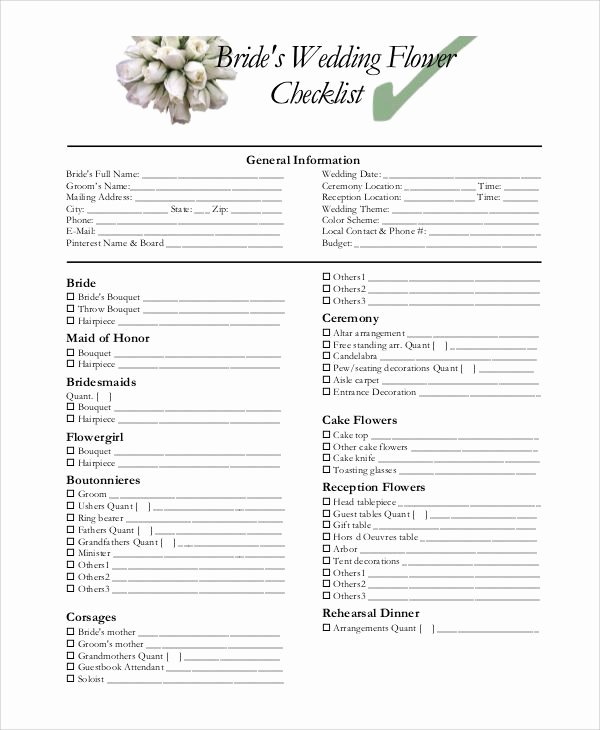 Printable Wedding Checklist Free Luxury Wedding Flower Checklist Pdf