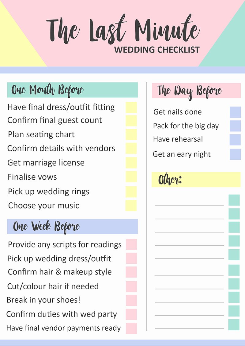Printable Wedding Checklist Free New Grab This Free Printable Last Minute Wedding Checklist