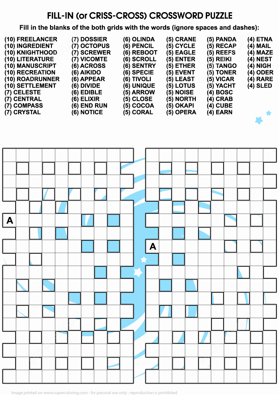 Printable Word Fill In Puzzles Awesome Criss Cross Crossword Puzzle