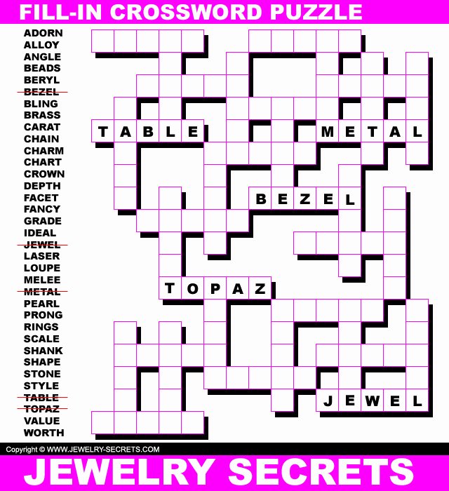 Printable Word Fill In Puzzles Inspirational Fill In Crossword Puzzle – Jewelry Secrets