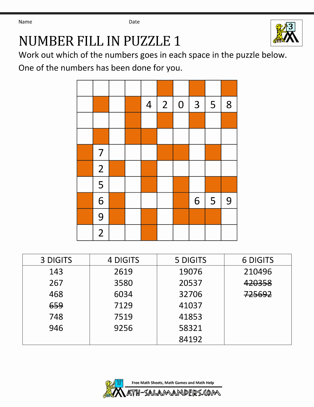 Printable Word Fill In Puzzles New Number Fill In Puzzles