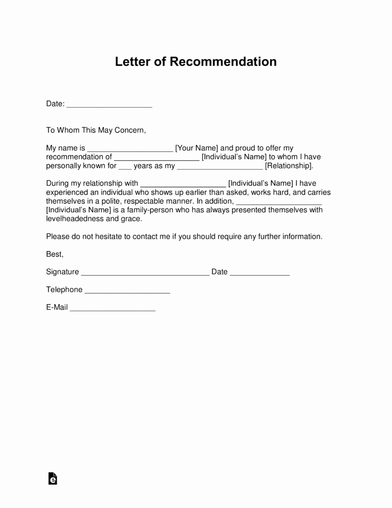 Professional Recommendation Letter Example Awesome Free Letter Of Re Mendation Templates Samples and