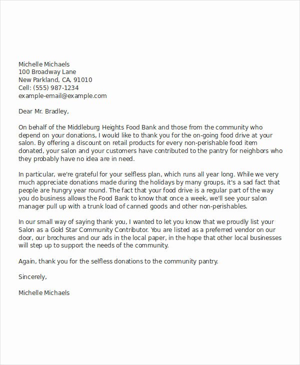 Professional Thank You Letters Best Of How to ask for Food Donations Sample Letter
