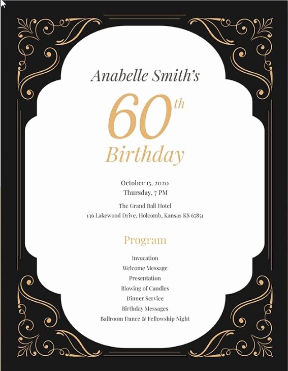 Program for 70th Birthday Party Luxury 60th Birthday Program Template