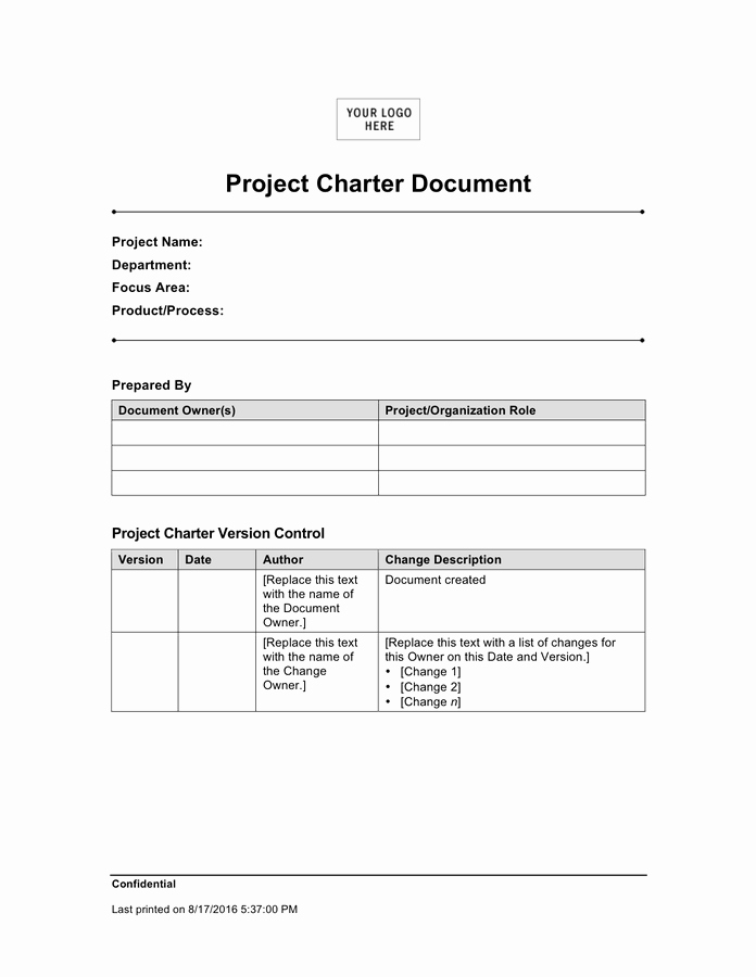 Project Charter Template Word Inspirational Project Charter Document Sample In Word and Pdf formats