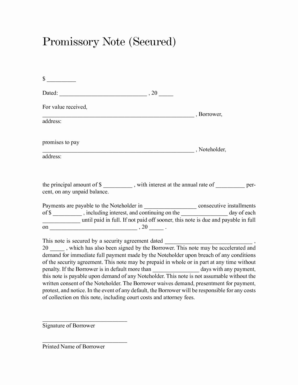 Promissory Note Payoff Letter Lovely Blank and Fill Able Secured Promissory Note form Sample