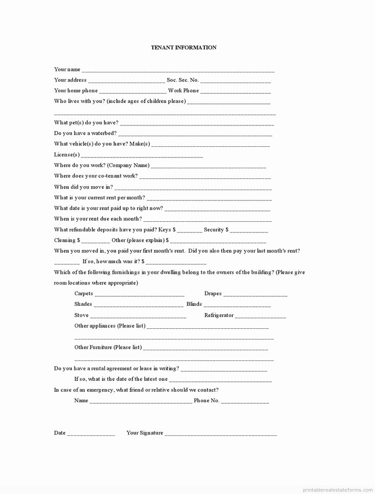 Property Management forms Templates Awesome Printable Tenant Information Template 2015